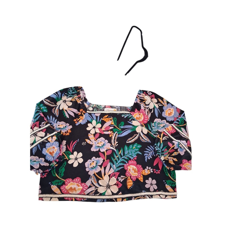 C&C California 100%Linen Euro Summer Womens size Large Floral Ballon Sleeve Top - Picture 5 of 12